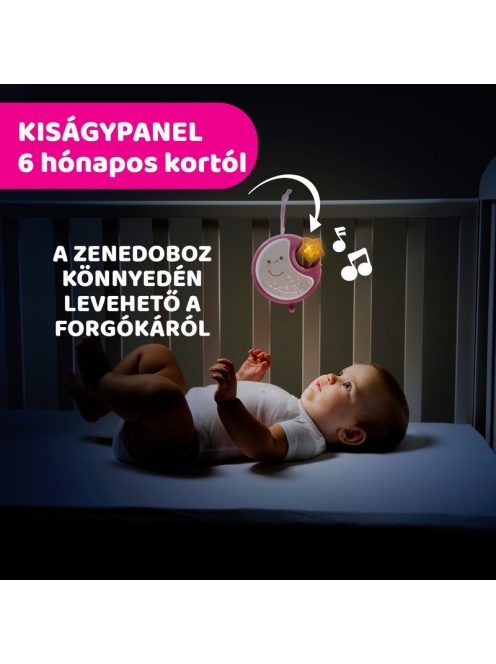 Chicco Next 2 Dreams zenélő forgóka - éjszakai fény rózsaszín