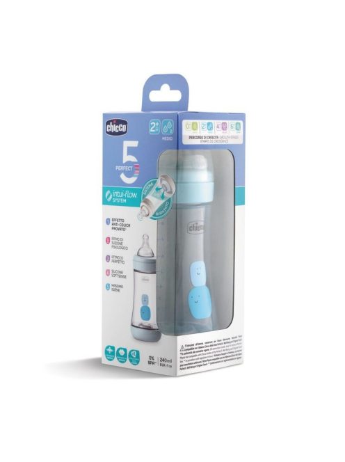 Chicco Perfect5 240 ml biofunkcionális cumisüveg közepes folyású kék