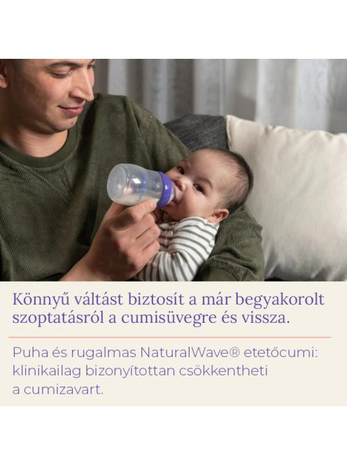 Lansinoh Cumisüveg lassú folyású etetőcumival + fedéllel, 160 ml