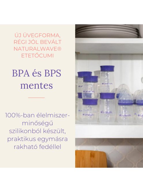 Lansinoh Cumisüveg lassú folyású etetőcumival + fedéllel, 160 ml