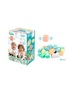    MOCHTOYS Play&Squish építőkocka dobozban 24 db-os puha építőjáték PASZTELL