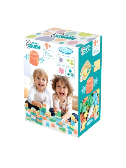  MOCHTOYS Play&Squish építőkocka dobozban 24 db-os puha építőjáték PASZTELL