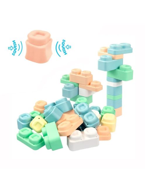  MOCHTOYS Play&Squish építőkocka dobozban 24 db-os puha építőjáték PASZTELL