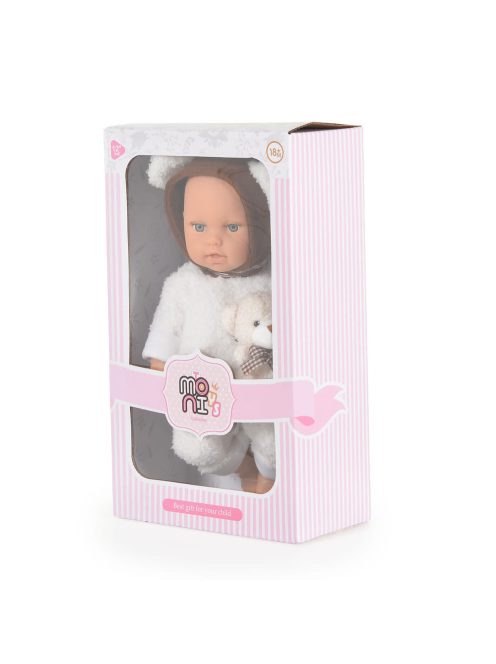 Moni BABA 30cm újszülött maciruhában kismacival SZÜRKE
