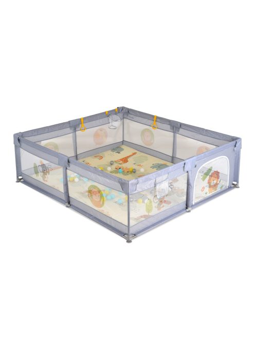 Moni GAMEZONE összecsukható járóka szőnyeggel, 60 labdával 180x200 SZÜRKE 