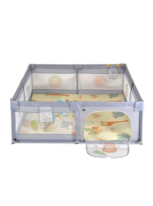 Moni GAMEZONE összecsukható járóka szőnyeggel, 60 labdával 180x200 SZÜRKE 