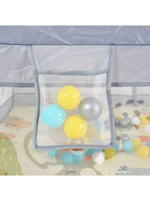 Moni GAMEZONE összecsukható járóka szőnyeggel, 60 labdával 120x120 SZÜRKE 