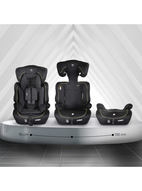 Moni FLEX autós ülés 76-150cm FEKETE-ZÖLD díszcsík 