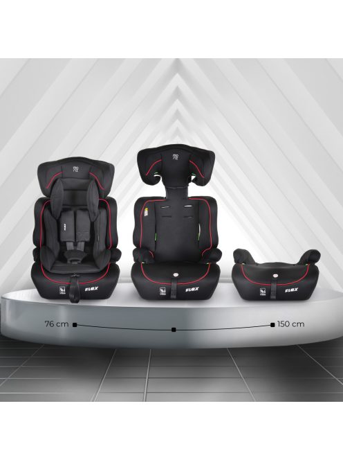 Moni FLEX autós ülés 76-150cm FEKETE-PIROS díszcsík 
