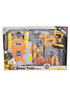   Power Tools FIÚ játék doboz szerszámokkal, fúróval SÁRGA-FEKETE