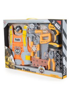   Power Tools FIÚ játék doboz szerszámokkal, fúróval SÁRGA-FEKETE