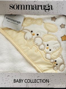   Kapucnis babatörölköző nyuszi család mintával – vanília fehér, 100% pamut frottír, 70×70 cm 